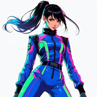 Anime girl in neon racing suit