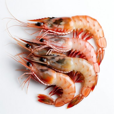Fresh raw shrimp on white background