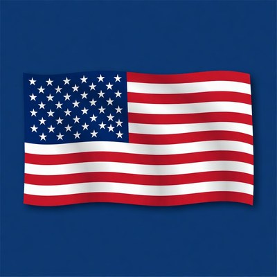 American Flag Waving on Blue Background