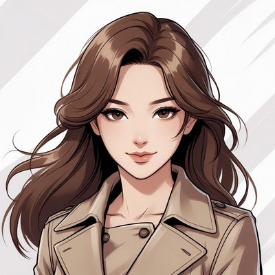 Anime girl in beige trench coat