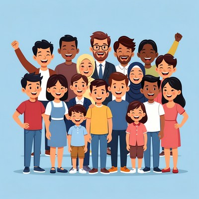 Diverse family group smiling together