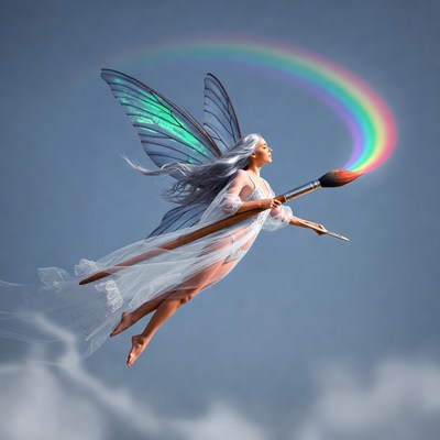 Fairy painting rainbow with brush