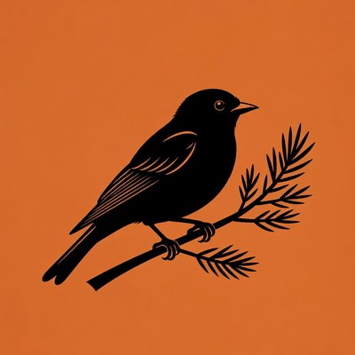 Black bird perched on pine branch