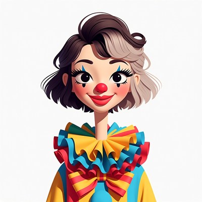 Cartoon Female Clown with Colorful Ruffles