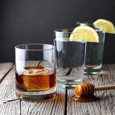 Whiskey with Ice, Water, Lemon, Honey