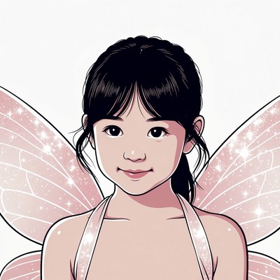 Asian girl with pink fairy wings