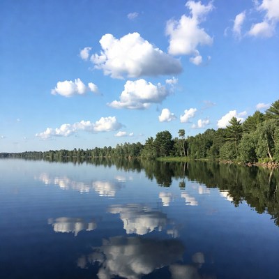 Lake with Forest and Clouds Reflection