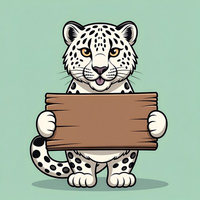 Cartoon Snow Leopard Holding Blank Sign