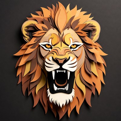 Paper Cutout Roaring Lion Head