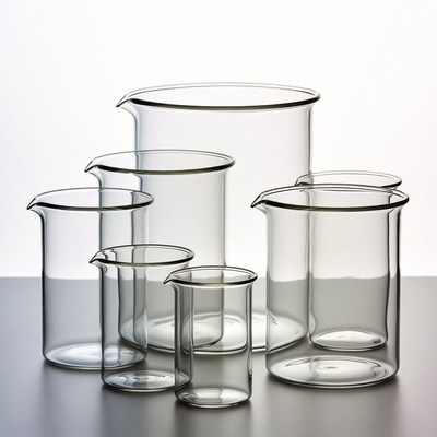 Assorted Glass Beakers on Table