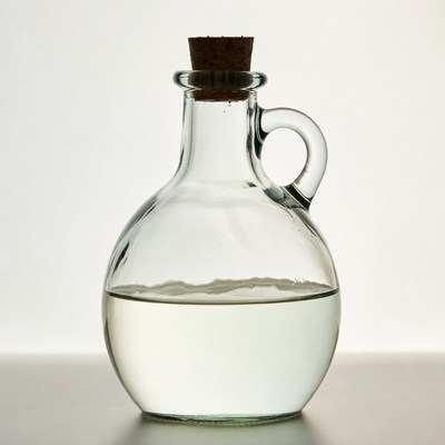 Glass bottle with clear liquid