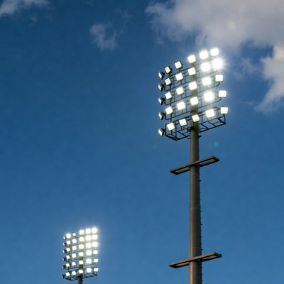 Bright Floodlights on Stadium Poles