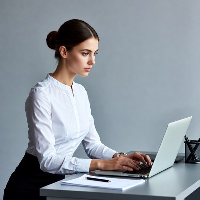 Woman typing on laptop at desk