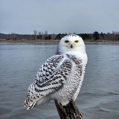 Snowy Owl Perched on Tree Branch