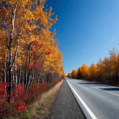 Autumn Trees Lining Empty Road