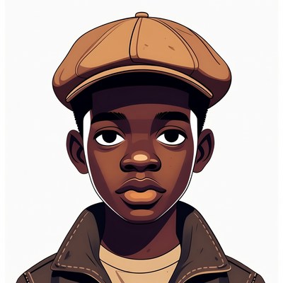 African-American boy wearing flat cap