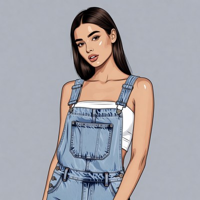 Woman in denim overalls illustration