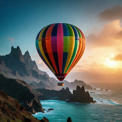 Colorful Hot Air Balloon Over Mountains