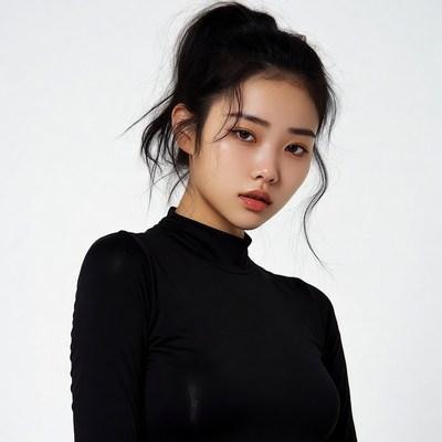 Asian woman in black turtleneck