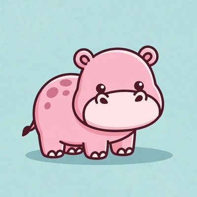 Cute pink hippo illustration
