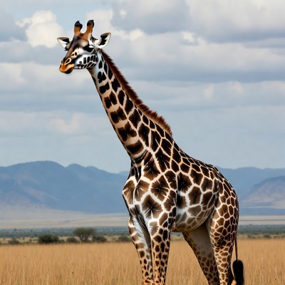 Giraffe standing in savanna grassland