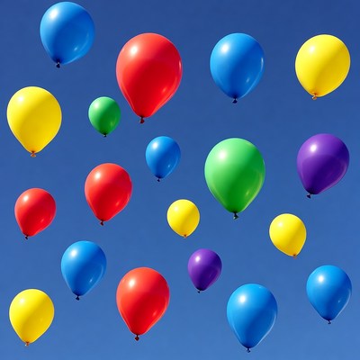 Colorful Balloons Floating in Blue Sky