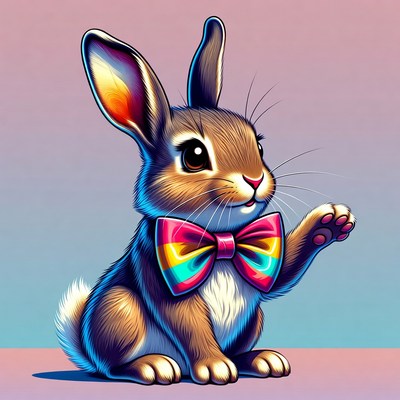 Cute Bunny Waving with Bowtie