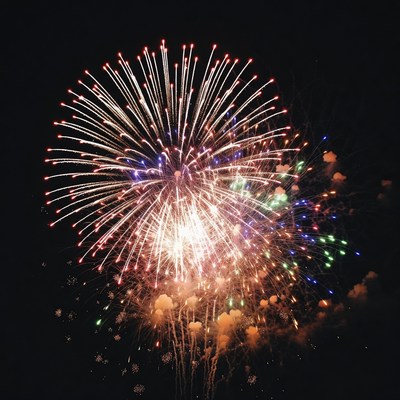 Colorful Fireworks Exploding in Night Sky