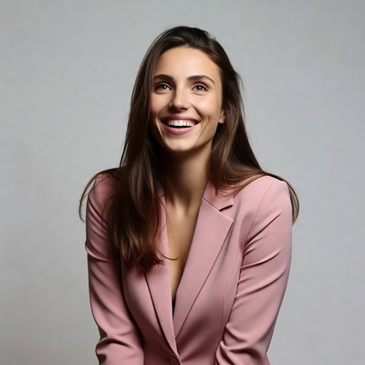 Smiling woman in pink blazer