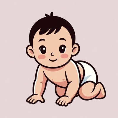 Asian baby crawling in diaper