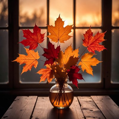 Autumn Maple Leaves in Glass Vase