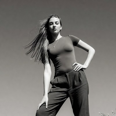 Young woman posing with flowing hair
