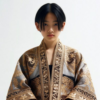 Asian girl in ornate kimono