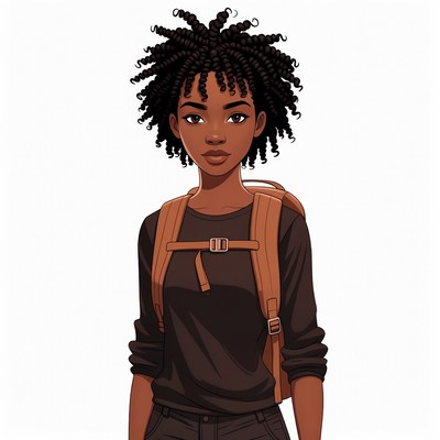 African-American woman with backpack