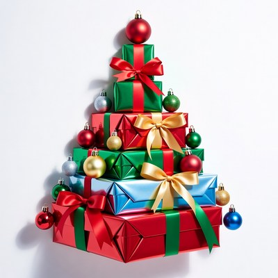 Christmas tree made of stacked gifts
