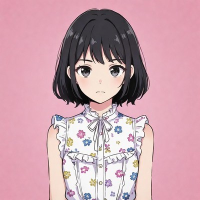 Anime girl in floral blouse