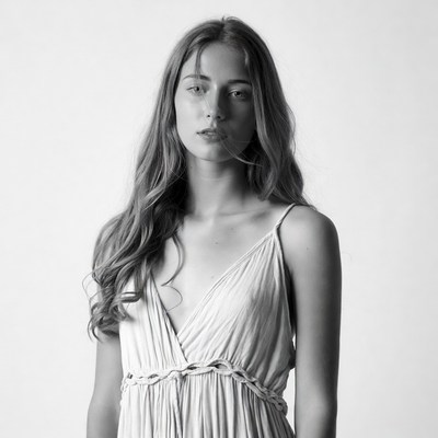Young woman in draped dress