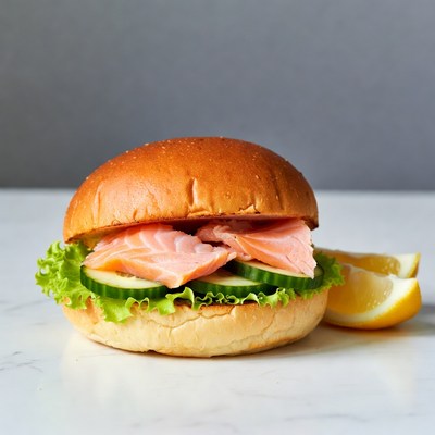 Salmon Burger with Lettuce and Lemon
