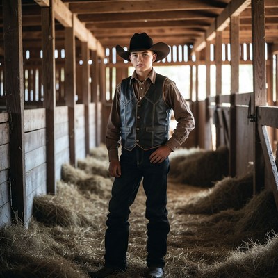 Cowboy standing in barn