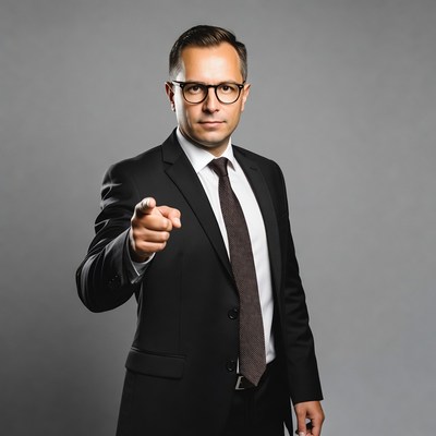 Businessman pointing finger at viewer