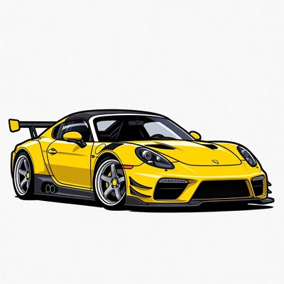 Yellow Porsche 718 Cayman GT4 RS Illustration