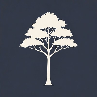 White Silhouette Tree on Navy Background