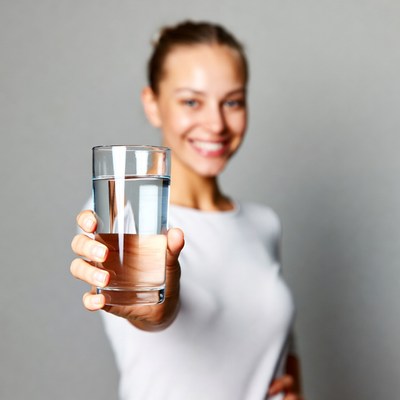 Woman holding glass of water