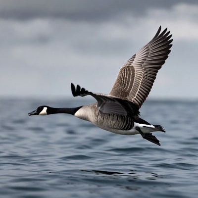 Canada Goose Flying Over Water