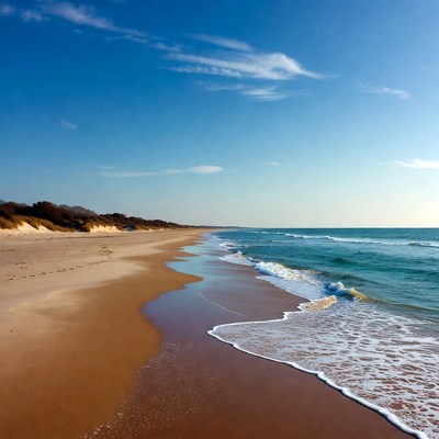 Sandy Beach with Waves and Dunes
