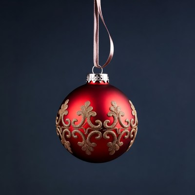 Red Ornament Hanging on Ribbon