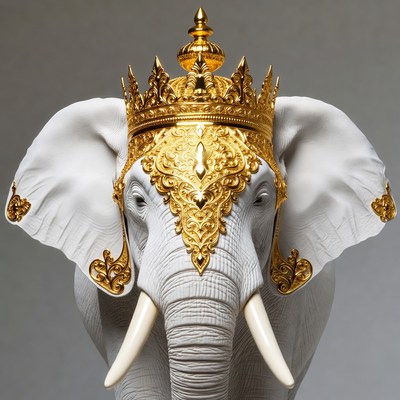 White elephant wearing golden crown
