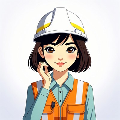 Anime girl in hard hat and vest