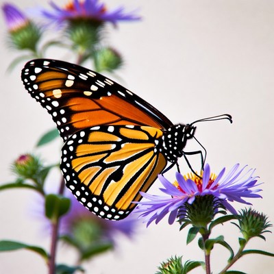 Monarch Butterfly on Purple Flowers