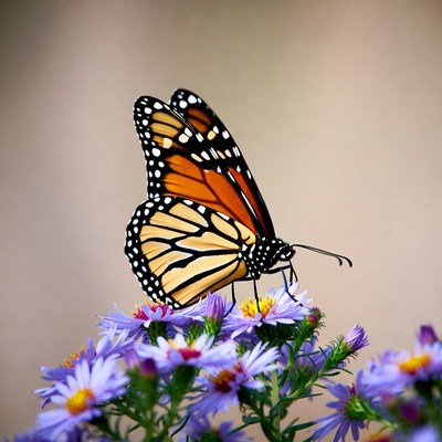 Monarch Butterfly on Purple Flowers